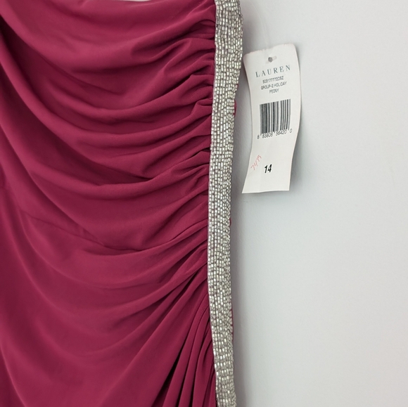 NWT Ralph Lauren Evening Gown Pink Elegant‎ One-Shoulder Beaded Dress 14 - Picture 5 of 9